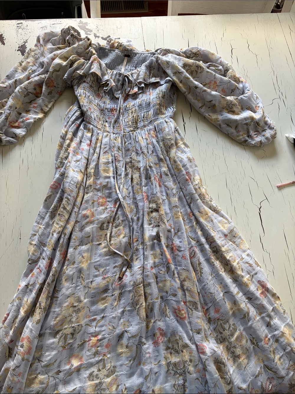 Free People Light Blue Floral Off-Shoulder Maxi Dress